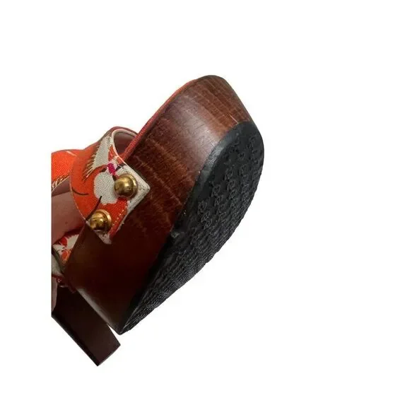 Gucci Orange Crane Wood Block Heels Sandals Sz. 8 - Picture 7 of 13